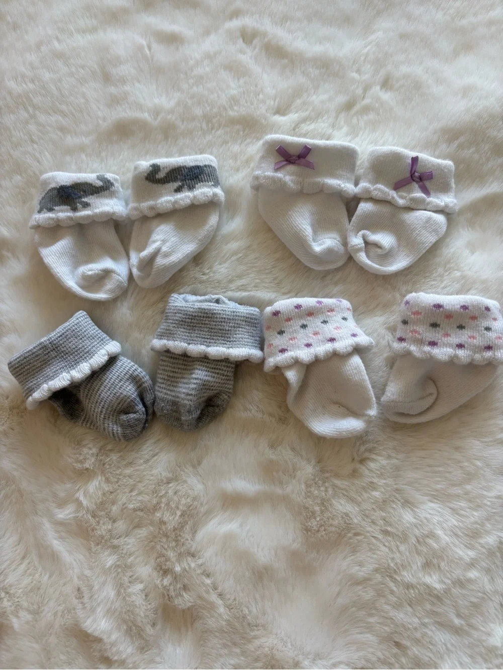 Baby Girls 4 Pack Ruffle Cuff Socks - White, Gray, Purple